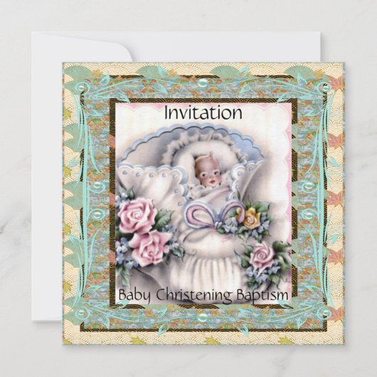Invitation Baby Christening Baptême Turquoise Vint (Devant)
