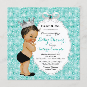 Invitation Baby & Co Black Turquoise Blue Ethnic Boy Baby sho