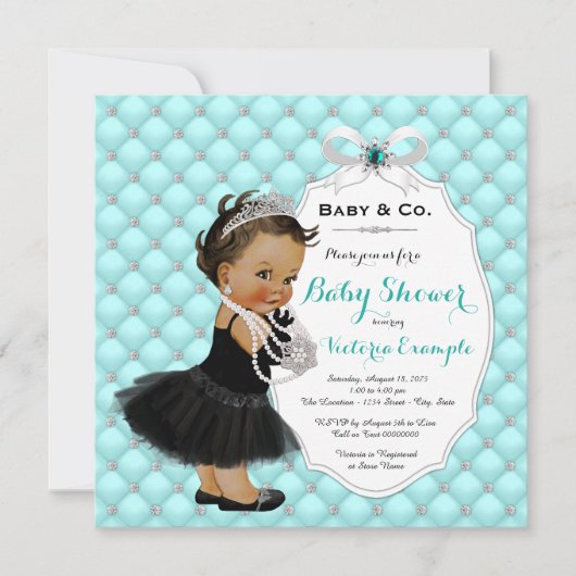 Invitation Baby & Co Turquoise Bleu ethnique Bébé Fille Douch (Devant)
