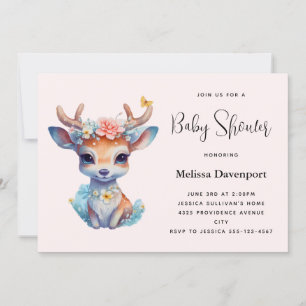 Invitation Baby Deer avec Antlers et Baby shower de fleurs