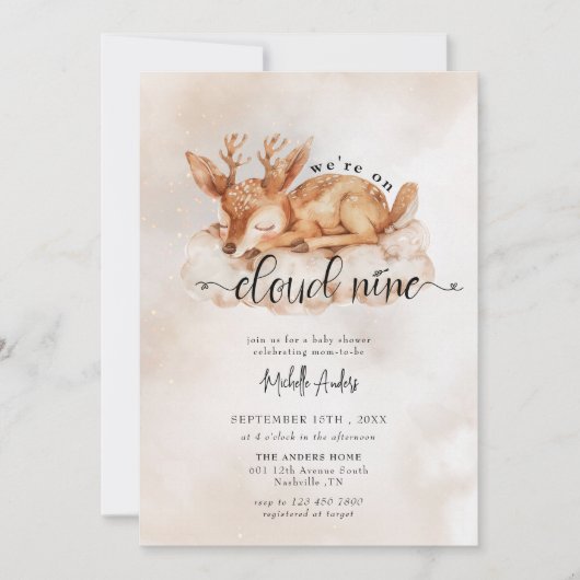 Invitation Baby Deer | Baby shower fille aquarelle (Devant)