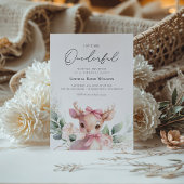 Invitation Baby Deer Floral Rose Bow Onederful 1er anniversai