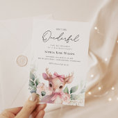 Invitation Baby Deer Floral Rose Bow Onederful 1er anniversai