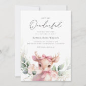 Invitation Baby Deer Floral Rose Bow Onederful 1er anniversai (Devant)