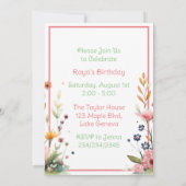 Invitation Baby Deer in Flowers Fête d'anniversaire de fille (Dos)