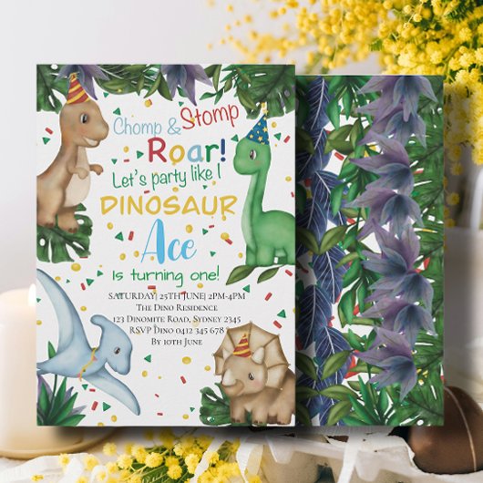 Invitation Baby Dinosaur fête d'anniversaire | Stomp Chomp Ro