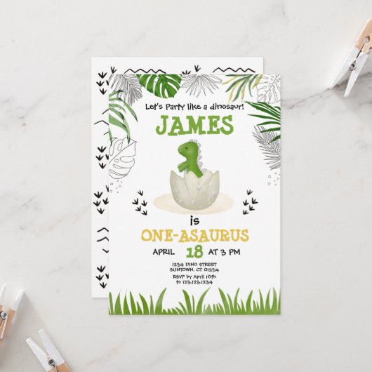 Invitation Baby Dinosaur N'Importe Quel Âge Anniversaire (Devant/Arrière en situation)