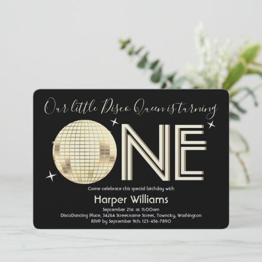 Invitation Baby Disco Thématique premier anniversaire (Debout devant)