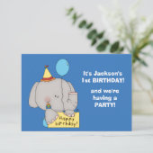 Invitation Baby Elephant 1er fête d'anniversaire (Debout devant)
