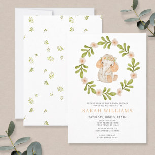 Invitation Baby Elephant Aquarelle Wreath Pastel Baby shower