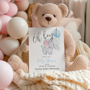 Invitation Baby Elephant & Baby shower Bleu Balloon