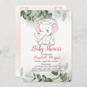 Invitation Baby Elephant, Baby shower vert Eucalyptus (Devant / Derrière)