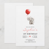 Invitation Baby Elephant Birthday Invite, Kids 1st Birhday (Devant / Derrière)