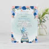 Invitation Baby Elephant Car Baby shower Floral (Debout devant)