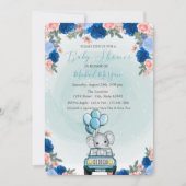 Invitation Baby Elephant Car Baby shower Floral (Devant)