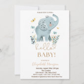 Invitation Baby Elephant Fleurs Baby shower papillon Points (Devant)