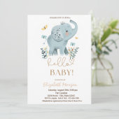 Invitation Baby Elephant Fleurs Baby shower papillon Points (Debout devant)