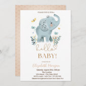 Invitation Baby Elephant Fleurs Baby shower papillon Points (Devant / Derrière)