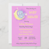 Invitation Baby Elephant Moon et Baby shower des étoiles (Devant)