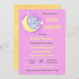 Invitation Baby Elephant Moon et Baby shower des étoiles