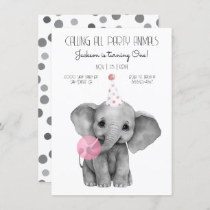 Invitation Baby Elephant noir et blanc Anniversaire