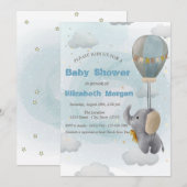 Invitation Baby Elephant, Nuage, Baby shower étoiles (Devant / Derrière)