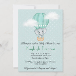 Invitation Baby Elephant Pale Green Hot Air Balloon Invitat