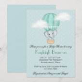 Invitation Baby Elephant Pale Green Hot Air Balloon Invitat (Devant / Derrière)