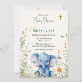 Invitation Baby Elephant & Papillons Baby shower orthodoxe (Devant)