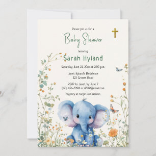 Invitation Baby Elephant & Papillons Baby shower orthodoxe