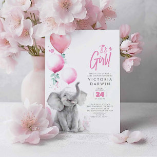 Invitation Baby Elephant rose et gris mignon Baby shower fill