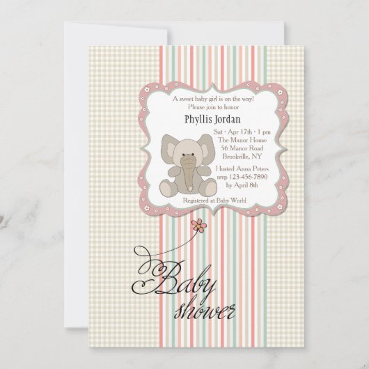 Invitation Baby Elephant Shower (Devant)