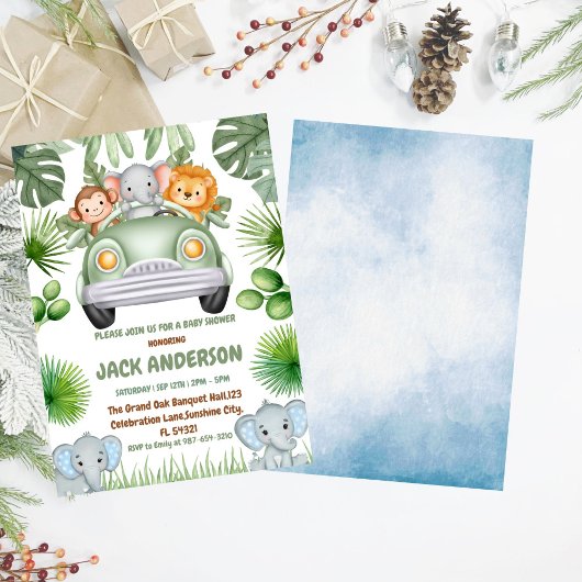 Invitation Baby Elephant verdure baby shower tropical