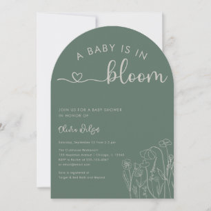 Invitation Baby est en Fleur, Baby shower Fleur sauvage vert