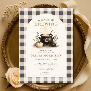 Invitation Baby est en route Fête Prénatale Halloween Gingham