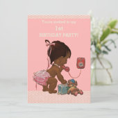 Invitation Baby ethnique au téléphone Chevrons roses 1er anni (Debout devant)