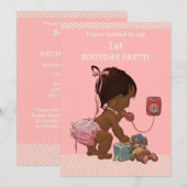 Invitation Baby ethnique au téléphone Chevrons roses 1er anni (Devant / Derrière)