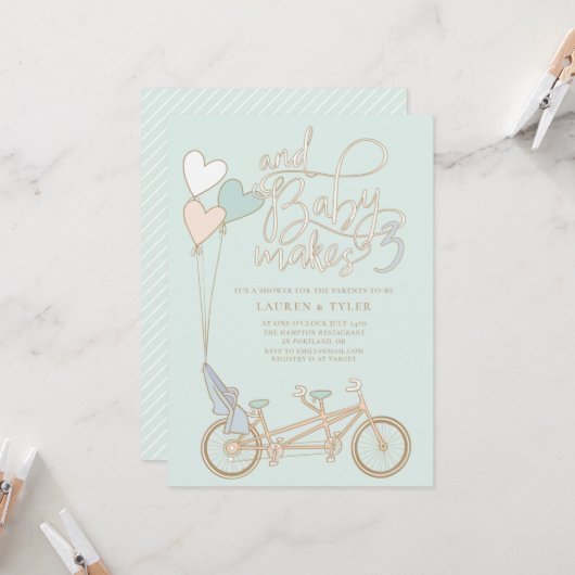 Invitation Baby Fabrique trois tandem vélo avec douche bébé s (Devant/Arrière en situation)