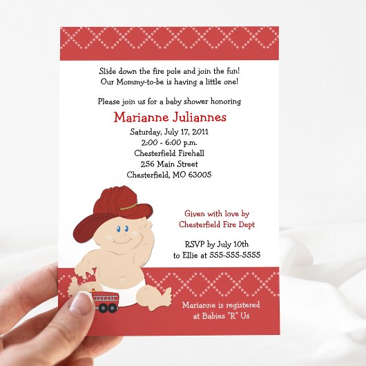 Invitation Baby Fire Fighter mignon Baby shower pompier