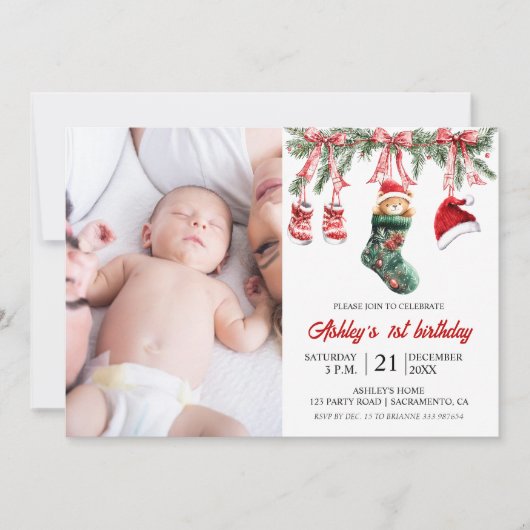 Invitation Baby first birthday Christmas themed (Devant)