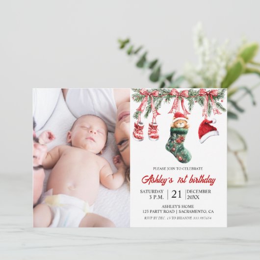 Invitation Baby first birthday Christmas themed (Debout devant)