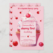 Invitation Baby First Cherry & Cupcake fête d'anniversaire (Devant / Derrière)