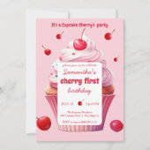 Invitation Baby First Cherry & Cupcake fête d'anniversaire (Devant)