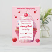Invitation Baby First Cherry & Cupcake fête d'anniversaire (Debout devant)