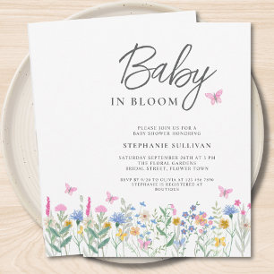 Invitation Baby Fleur Sauvage en Fleur Fête Prénatale