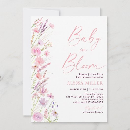Invitation Baby Fleur sauvage moderne dans le Baby shower en  (Devant)