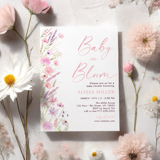 Invitation Baby Fleur sauvage moderne dans le Baby shower en 