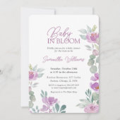 Invitation Baby Floral Moderne En Fleur Aquarelle Rose (Devant)