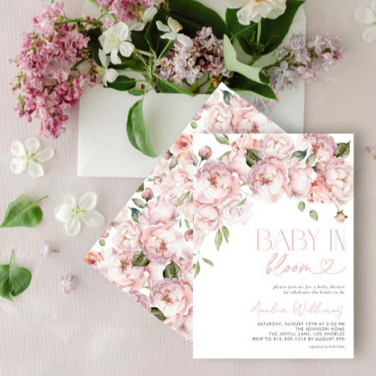 Invitation Baby floral moderne en Fleur Douche fille