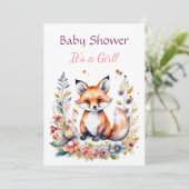 Invitation Baby Fox en fleurs Baby shower de fille (Debout devant)